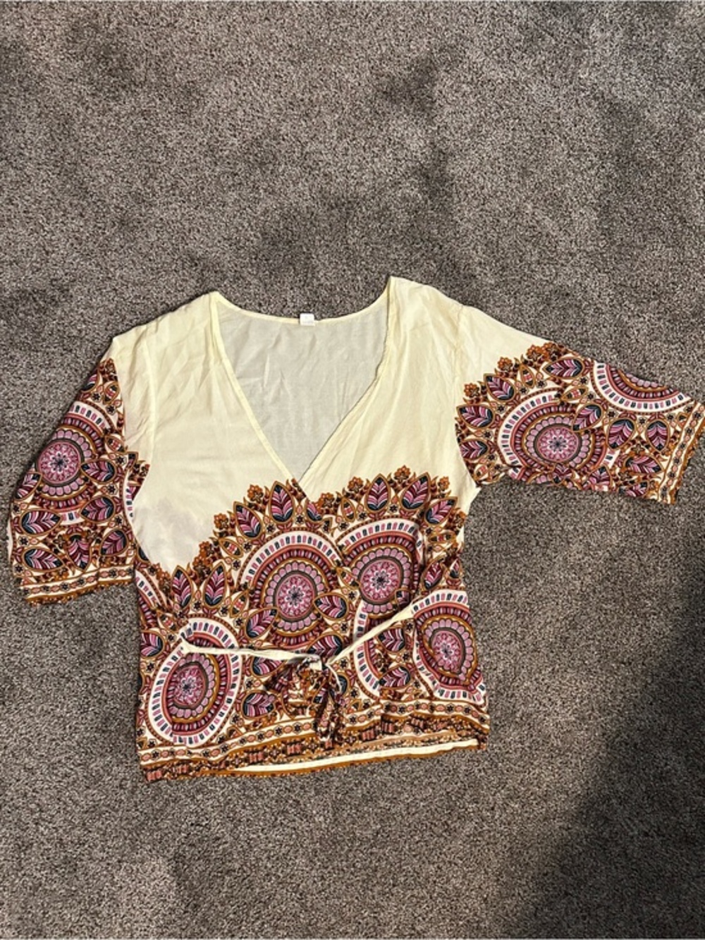 Boho Medallion Print Wrap Top 100% Cotton Tie Waist Festival OS Hippie Chic